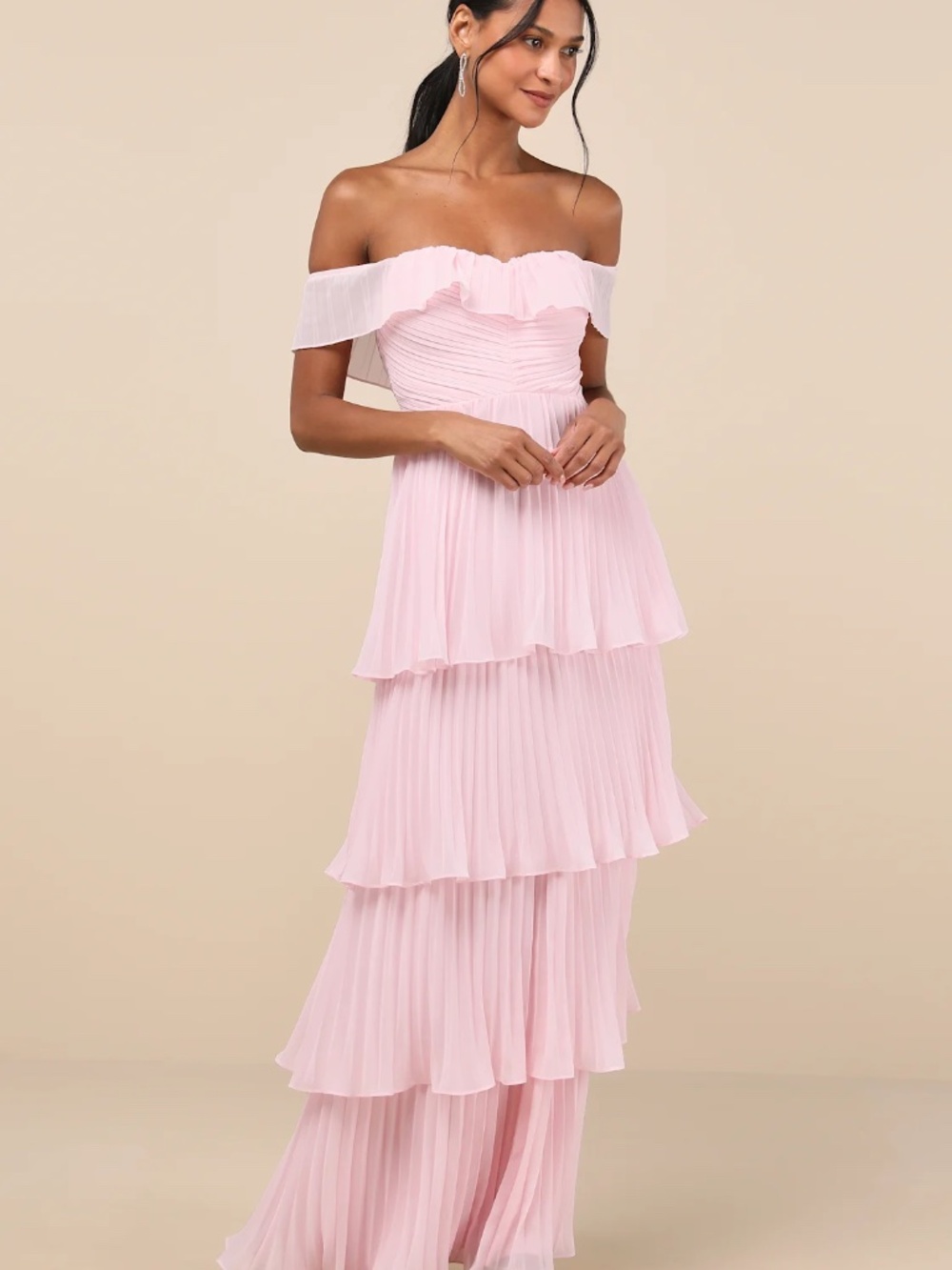 Lulus Always Remarkable Pink Pleated Off-the-Shoulder Maxi Dress